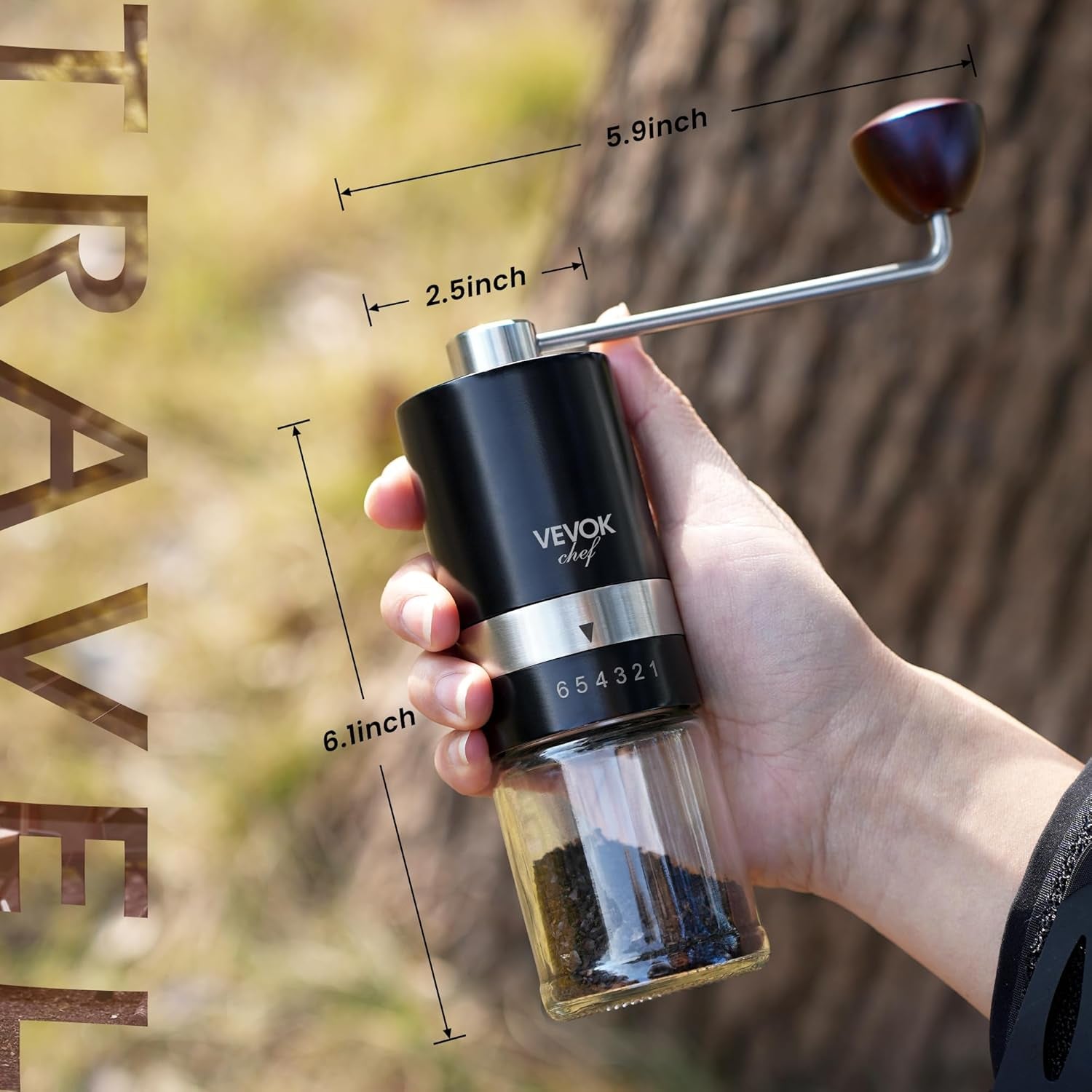 Manual Coffee Grinder Hand Coffee Grinder 6 External Adjustable Setting Stainless Steel Conical Burr Coffee Mill Portable Hand Crank Coffee Bean Grinder Fine for Espresso