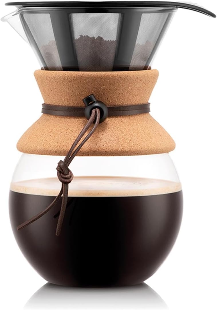 Pour over Coffee Maker, High-Heat Borosilicate Glass with Reusable Stainless Steel Filter and Cork Grip - Made in Portugal