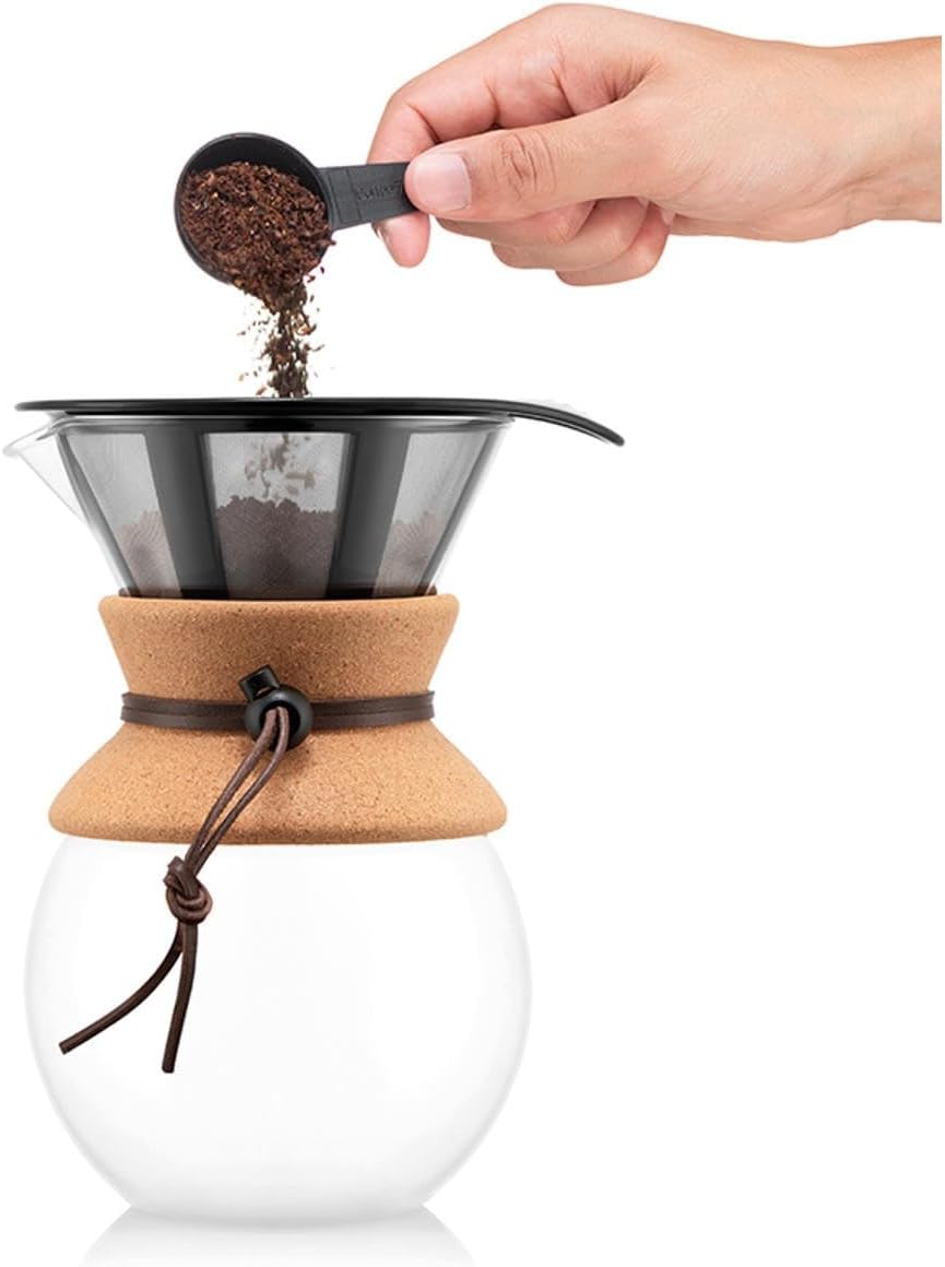 Pour over Coffee Maker, High-Heat Borosilicate Glass with Reusable Stainless Steel Filter and Cork Grip - Made in Portugal