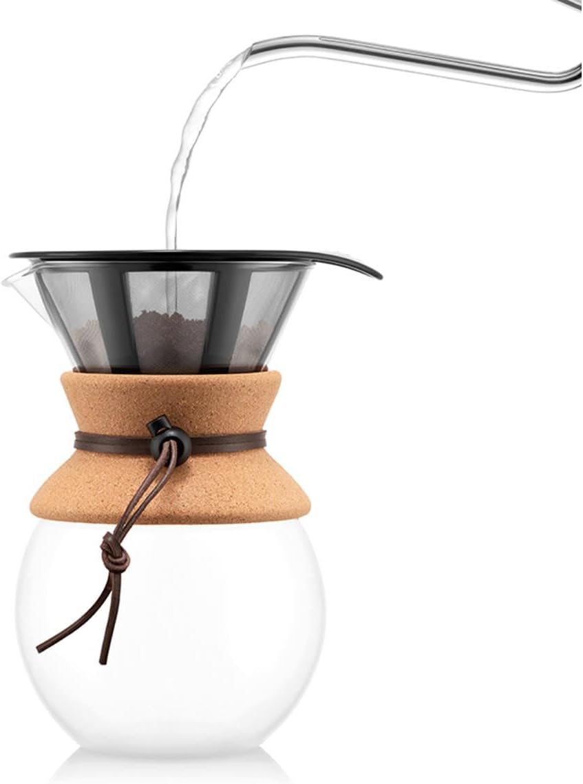 Pour over Coffee Maker, High-Heat Borosilicate Glass with Reusable Stainless Steel Filter and Cork Grip - Made in Portugal