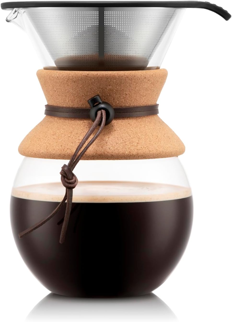 Pour over Coffee Maker, High-Heat Borosilicate Glass with Reusable Stainless Steel Filter and Cork Grip - Made in Portugal