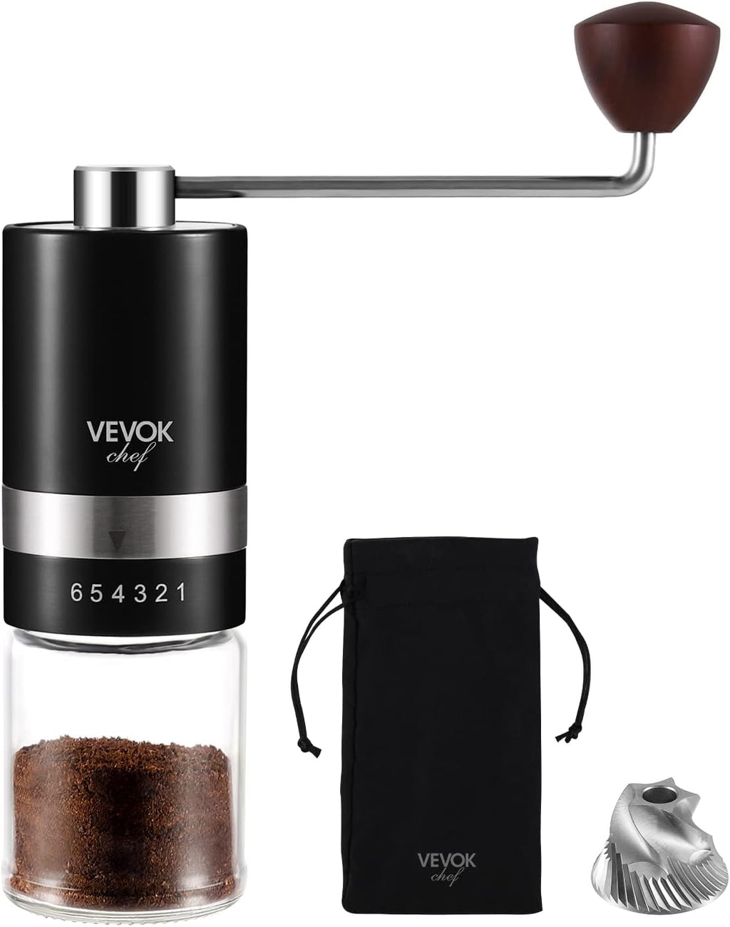 Manual Coffee Grinder Hand Coffee Grinder 6 External Adjustable Setting Stainless Steel Conical Burr Coffee Mill Portable Hand Crank Coffee Bean Grinder Fine for Espresso