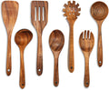 Teak Wooden Kitchen Utensil Set - 7Pcs Wooden Cooking Utensils Including Spatula
