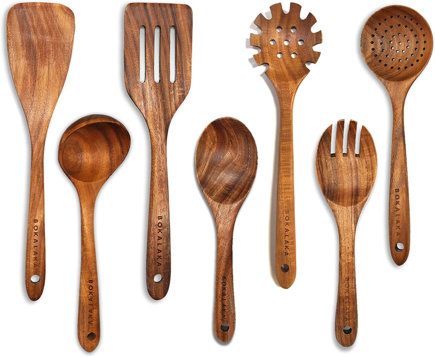 Teak Wooden Kitchen Utensil Set - 7Pcs Wooden Cooking Utensils Including Spatula