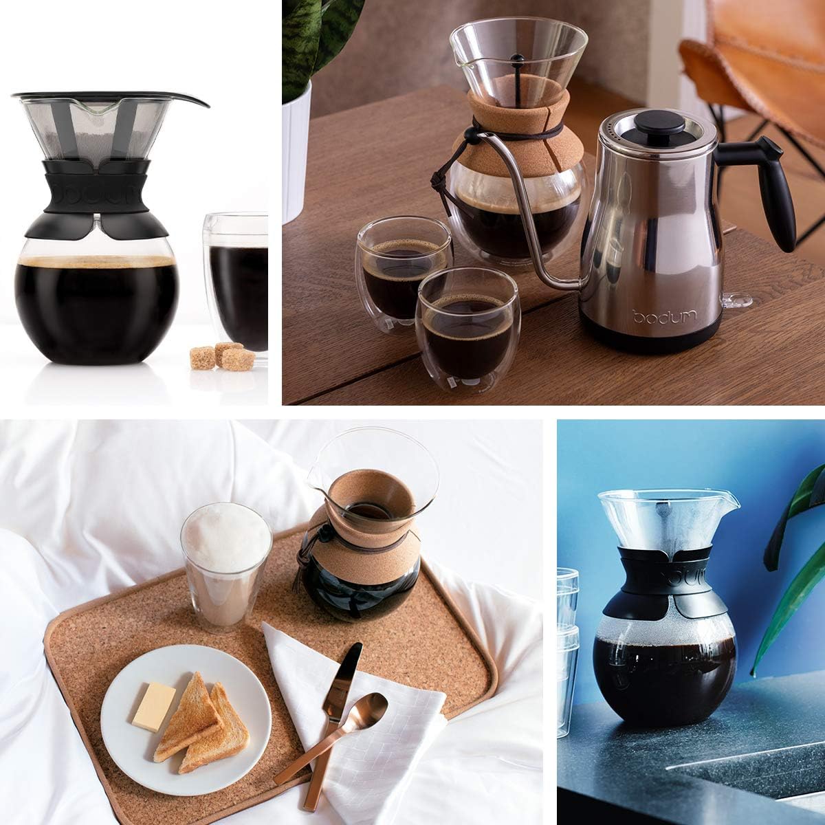 Pour over Coffee Maker, High-Heat Borosilicate Glass with Reusable Stainless Steel Filter and Cork Grip - Made in Portugal