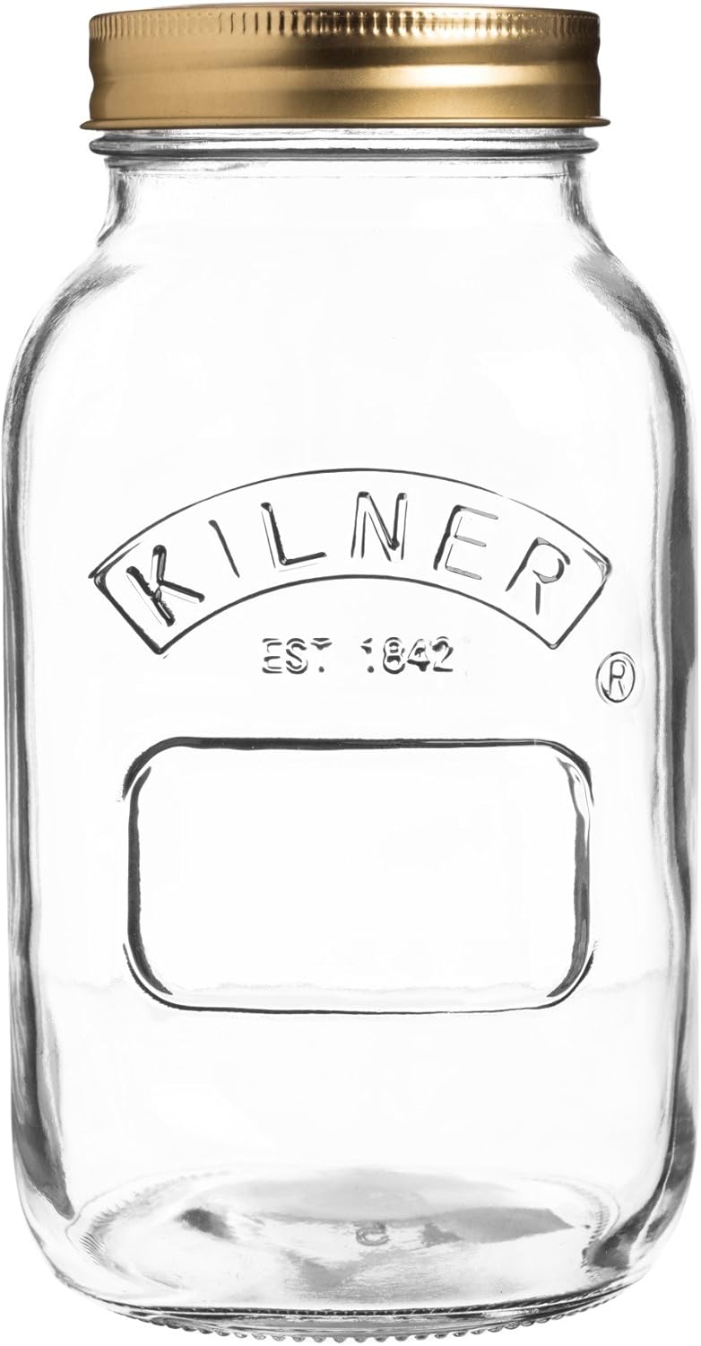 Kilner Jar 1L, Round Glass Screw Top Lid Preservation Storage Jar for Pickling Vegetables Whole Fruits Chutneys