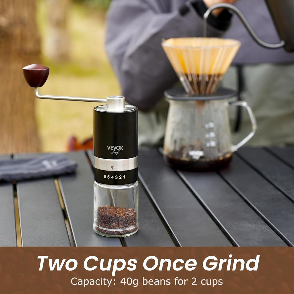Manual Coffee Grinder Hand Coffee Grinder 6 External Adjustable Setting Stainless Steel Conical Burr Coffee Mill Portable Hand Crank Coffee Bean Grinder Fine for Espresso