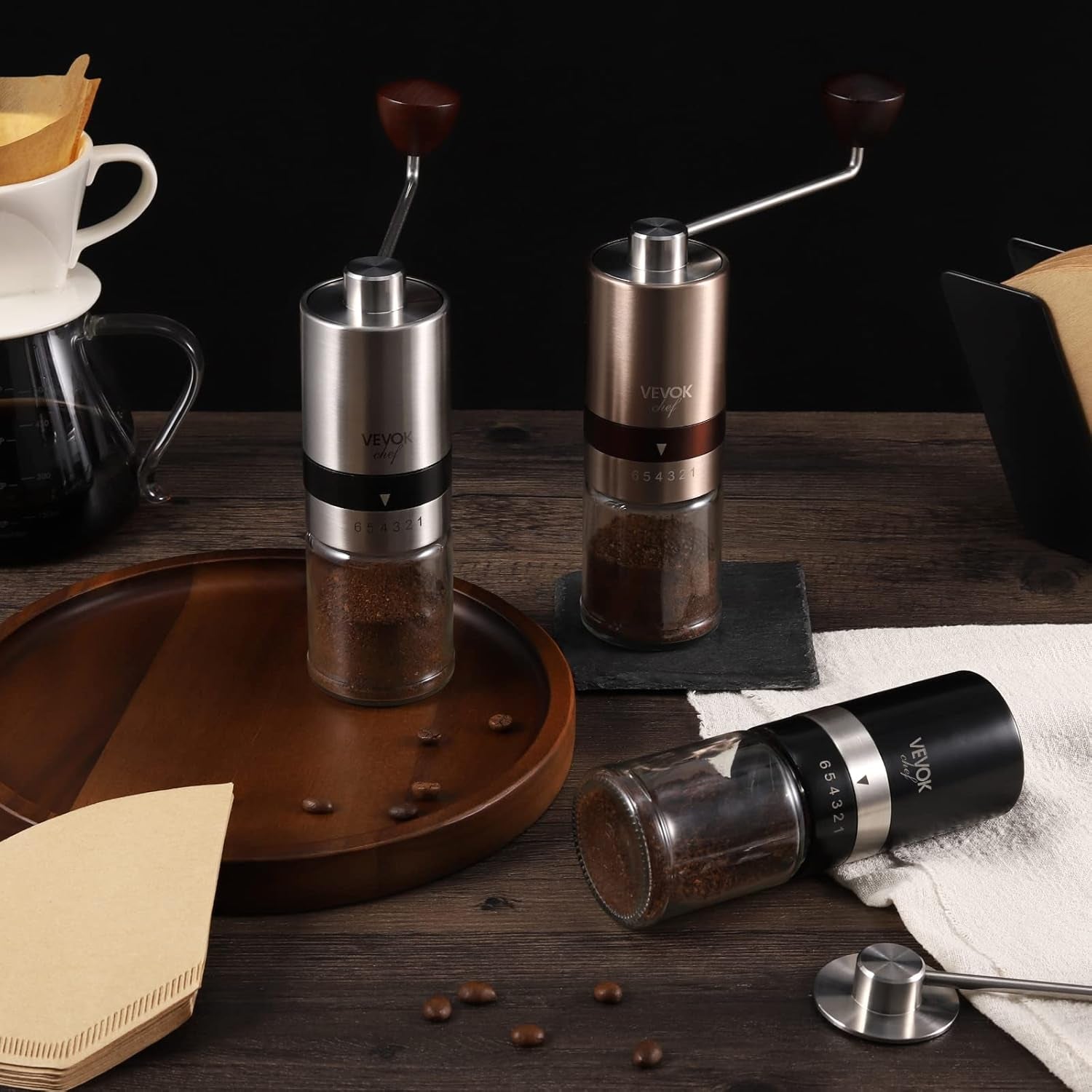 Manual Coffee Grinder Hand Coffee Grinder 6 External Adjustable Setting Stainless Steel Conical Burr Coffee Mill Portable Hand Crank Coffee Bean Grinder Fine for Espresso